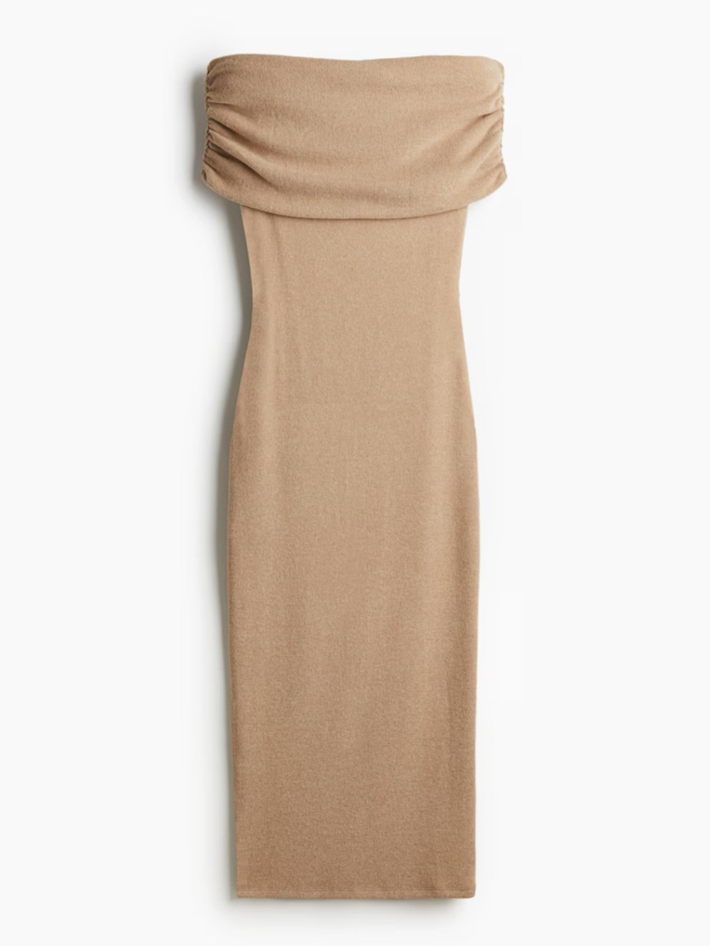 H&M Beige/Tan Off-Shoulder Midi Dress